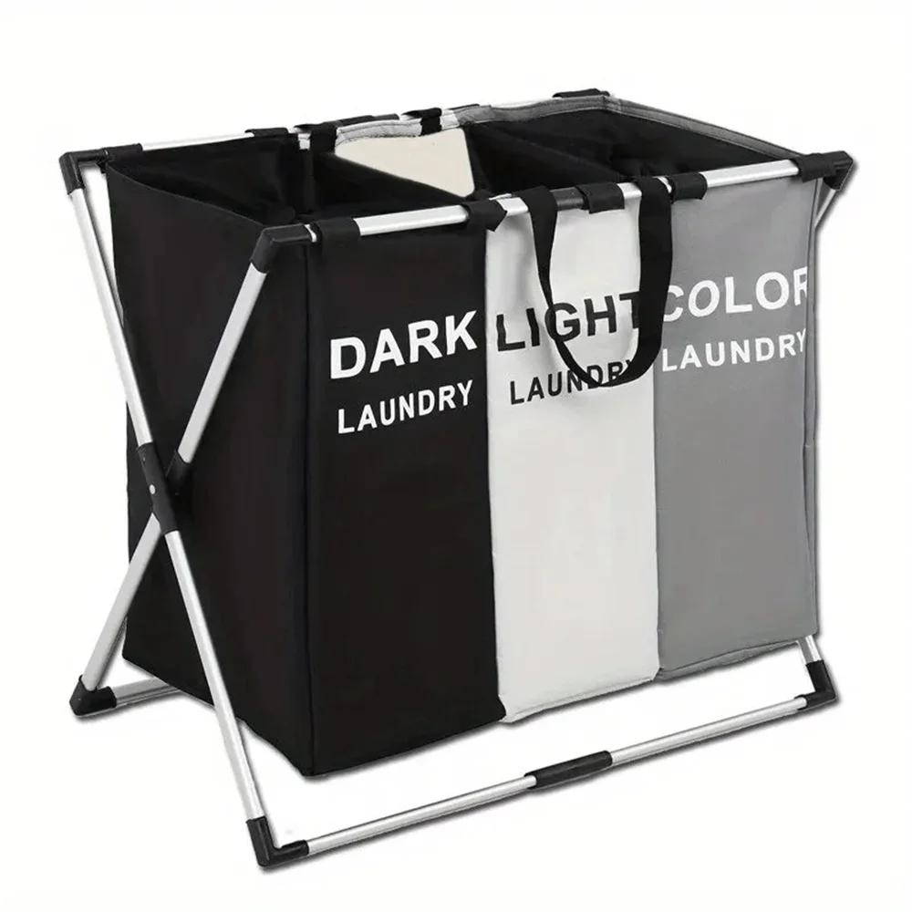 

1-3Grids Laundry Basket Foldable Dirty Clothes Organizer Bathroom Waterproof Storage Basket Large Laundry Hamper Two Size New