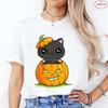Halloween Cats Graphic Y2k Tops Women T-Shirt Casual Ulzzang Harajuku Streetwear Aesthetic Female Clothing Short Sleeve Tees