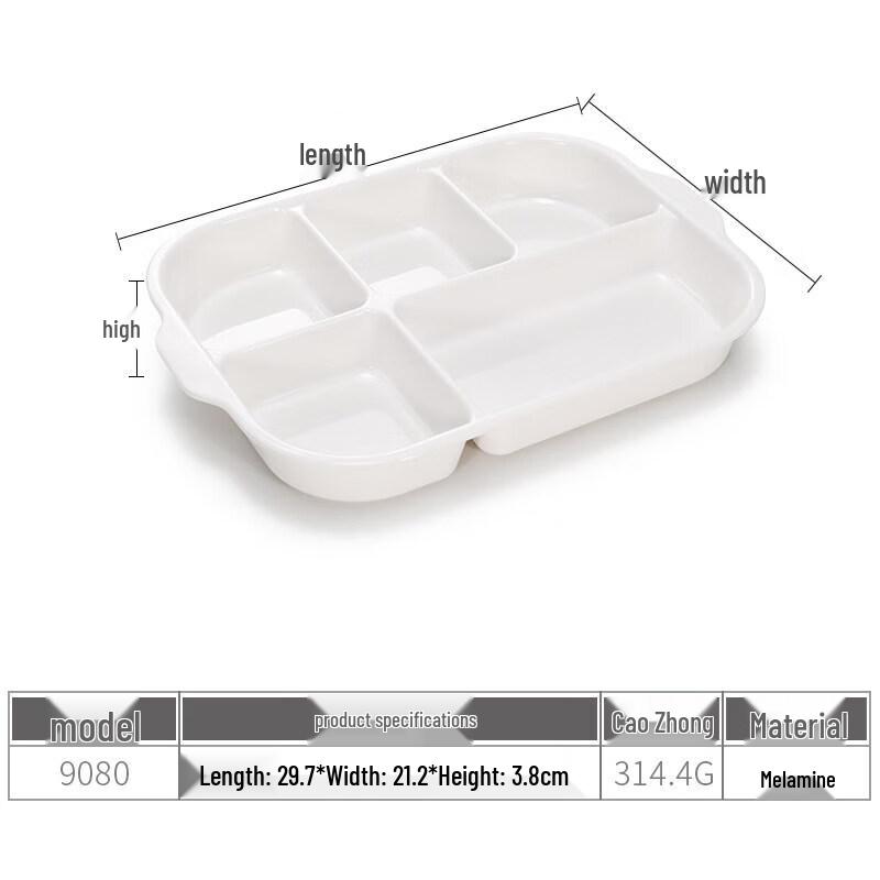Melamine Multi-Compartment Canteen Plate, 5-Pack