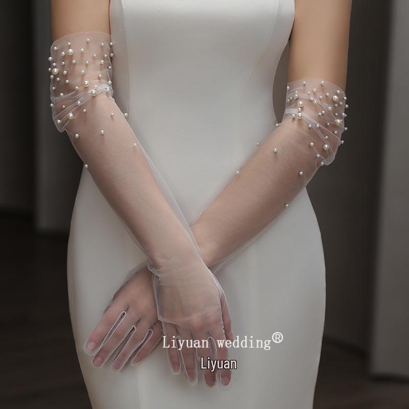 Elegant Pearl Mesh Wedding Gloves