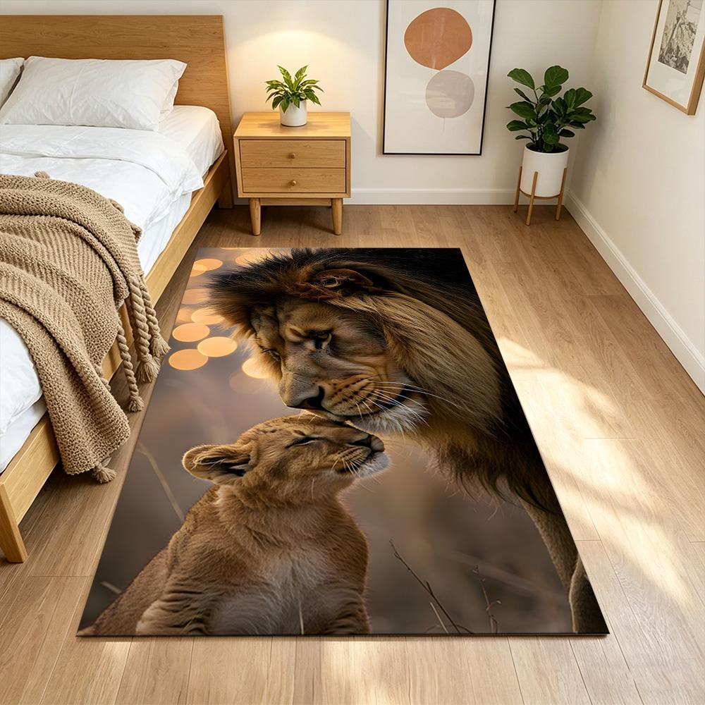 Lion And Cub Bond Non-Slip Home Carpet Design for Office Decor Living Room Bedroom Gift