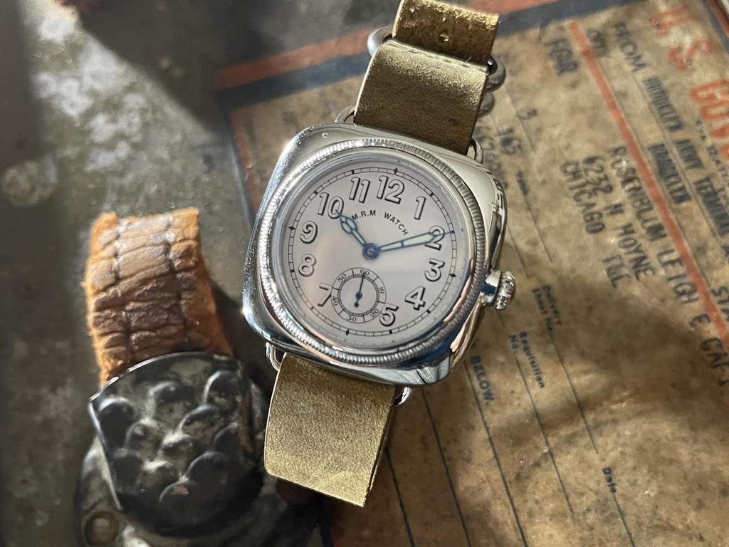 Military watch Cushion watch White dial Brown genuine leather crazy horse strap [M.R.M.W.]