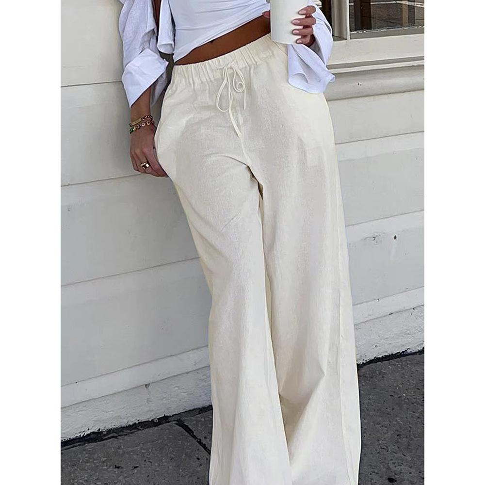 

Casual Loose Bandage Straight-leg Pants Basic Stretch Low-waist Wide-leg Pants XXXL білий