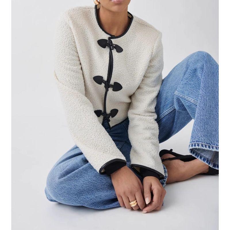 

Экспортные заказы Высокое качество GA Home Fashion Длинный рукав Роговая пуговица Имитация овечьей шерсти Стройнящий Темперамент Западный стиль Пальто для личности White XL