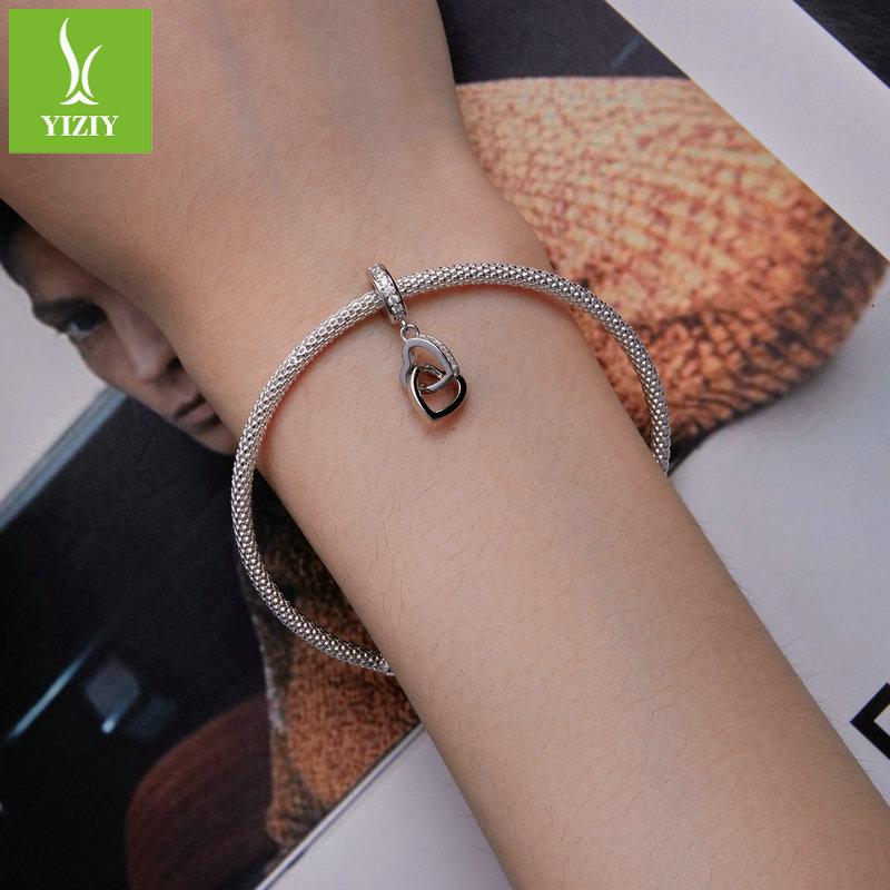 S925 Silver Heart Pendant, Simple Double Ring Love Diy Bracelet Beaded Scc2455