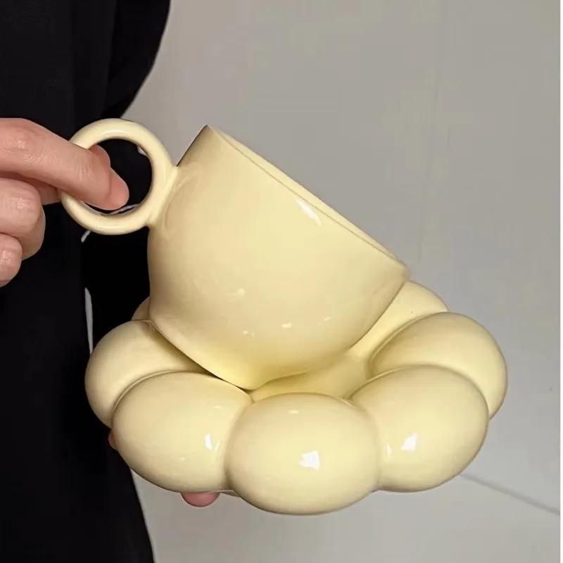 Ceramic Cloud Coffee Mug Sets Creative Flowers Saucer Mug Exquisite Office Afternoon Tea Cups Kitchen Drinkware Home Accessories