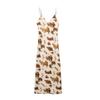 2025 Spring European & American Women's Silk Satin V-neck Spaghetti Strap Printed Midi Dress
