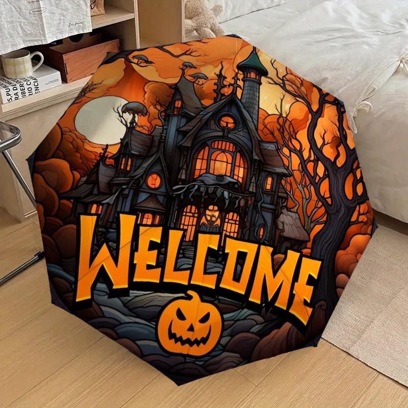 1pc Halloween Haunted House Welcome Sign Umbrella with Plastic Handle,Suitable for All Seasons Home Travel Outdoor UmbrellaDD513
