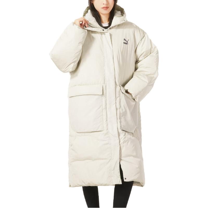 Puma Solid Color Casual Long Down Jacket With Large Pockets Women Outerwear White 621696-17