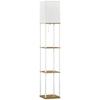 Modern Metal Floor Lamp With Shelves 3 Layer Shelf Tall Standing Lamp With Fabric Lampshade Pull Chain Switch For Living Room Bedroom Bulb Not