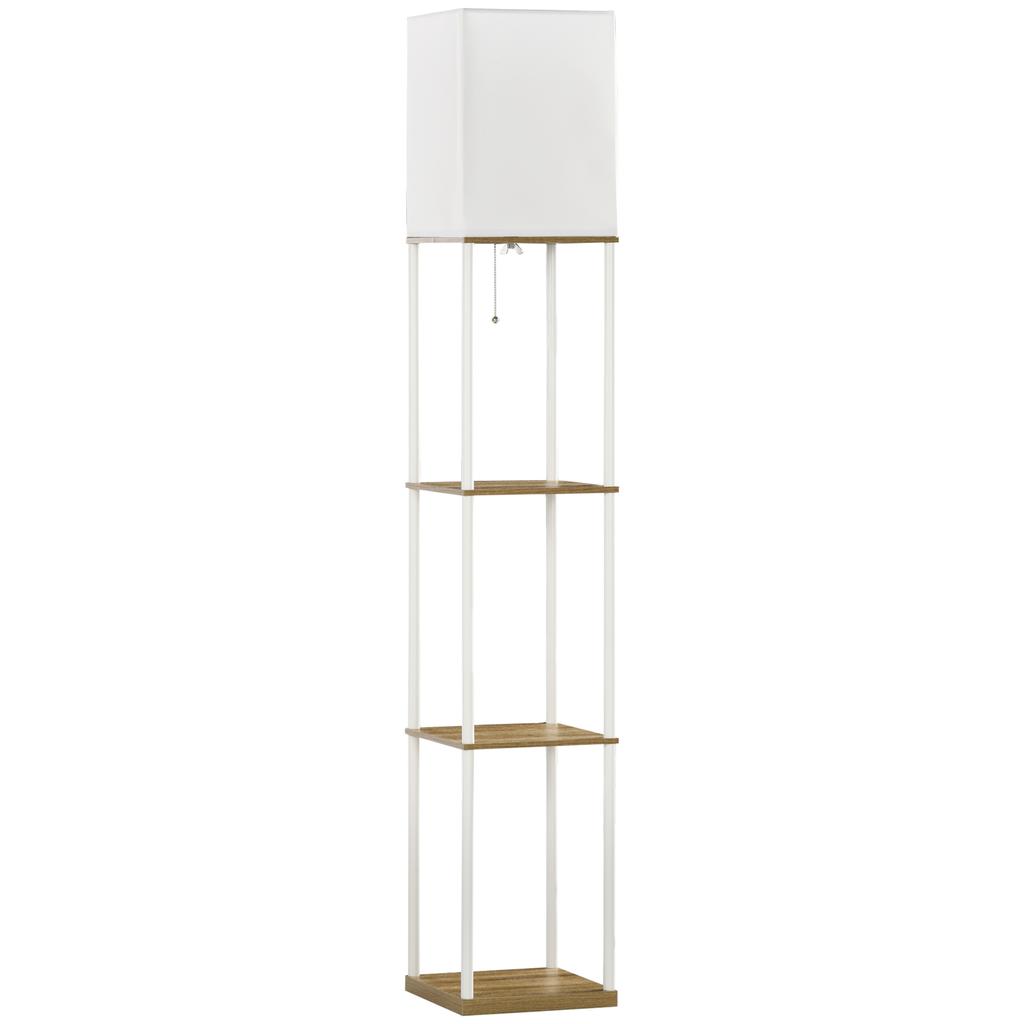 Modern Metal Floor Lamp With Shelves 3 Layer Shelf Tall Standing Lamp With Fabric Lampshade Pull Chain Switch For Living Room Bedroom Bulb Not