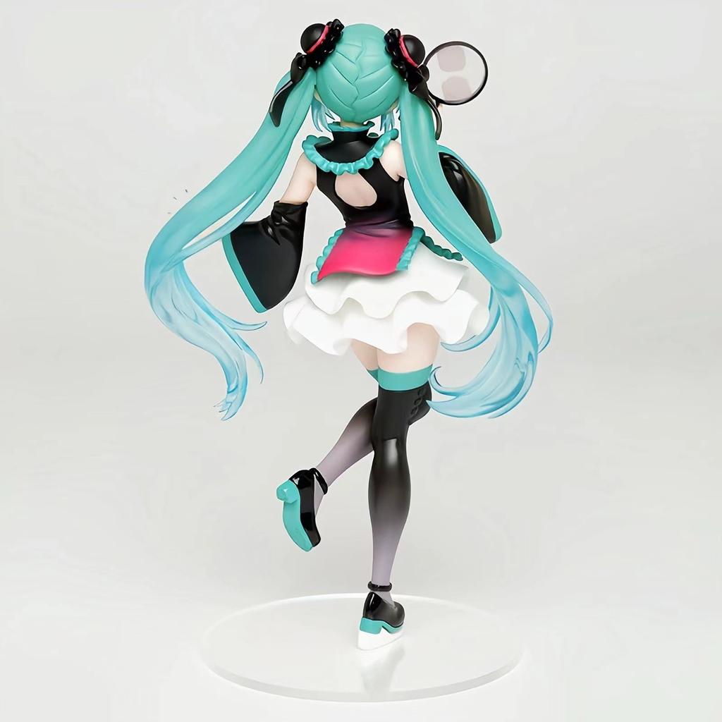 Hatsune Miku Anime Girl Figures Chinese Style Cheongsam Standing Posture with a Fan In Hand Figurines Doll Model Kids Toys Gifts