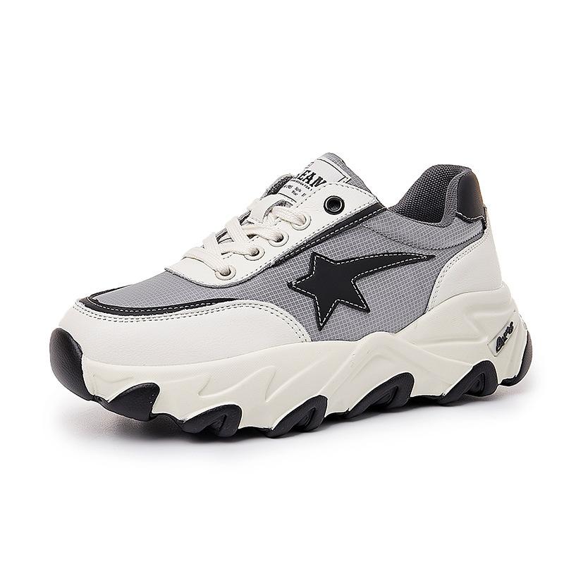 Leather dad shoes women's 2025 spring new thick-soled heightening sports shoes women's flat-soled casual running stars women's shoes