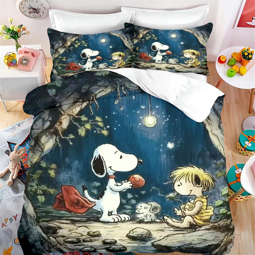 Snoopy Cartoon Duvet 3-Piece Set Quilt Cover King Size Cute Teenager Bedding Children Room Decor Home Anime Gifts For Kids