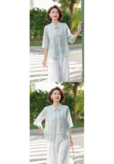 2026 Chinese Style Summer Blouse: Stylish Short-Sleeved Top for Middle-Aged and Elderly Women