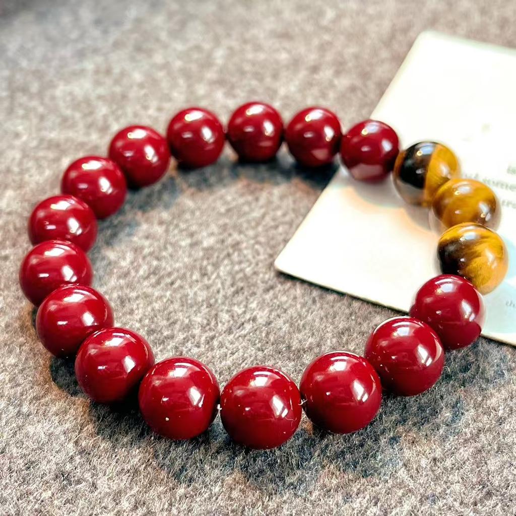 Vintage Natural Tiger'S Eye Artificial Crystal Ankara Red Pearl Bracelet