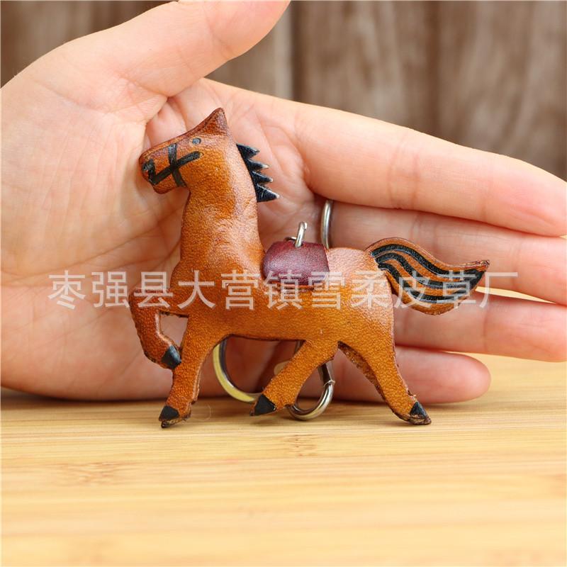First Layer Cowhide Pony Keychain, Bag Pendant, Little Red Horse Car Key Chain, New Zodiac Accessories