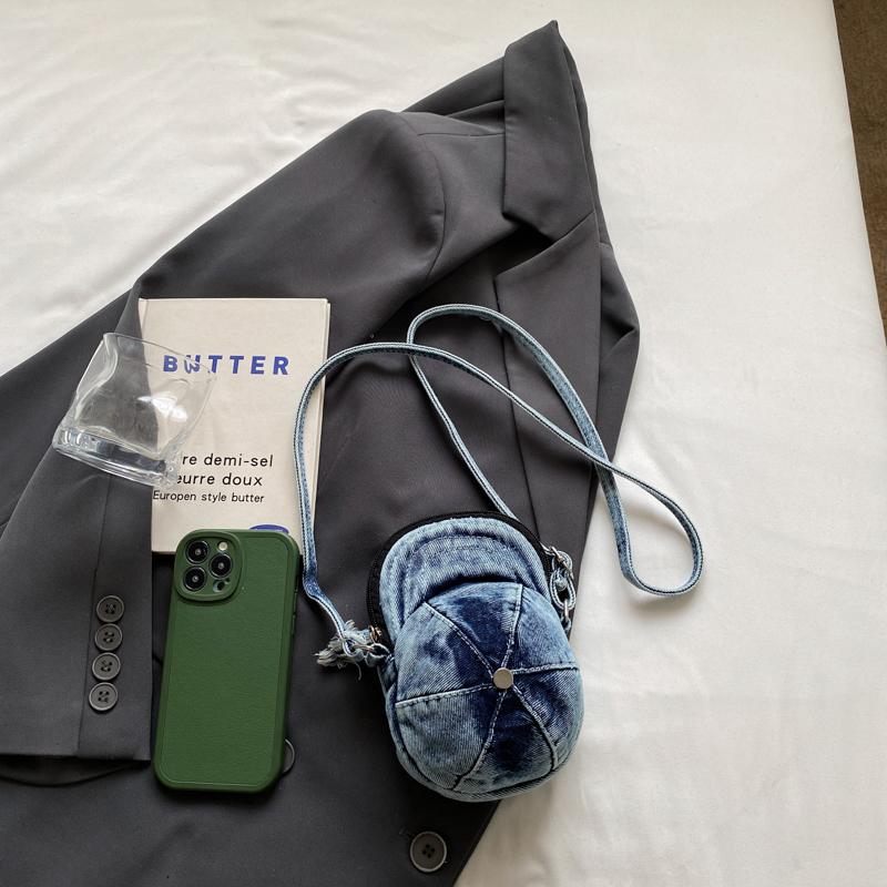 Small Mobile Phone Bag Hat Pattern Women's Shoulder Bag Mini Denim Crossbody Bag Coin Purse