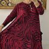 Women Maxi Dress Oversized Long Sleeve O Neck Color Matching Leopard Print Pockets Ankle Length Lady Fall Spring Dress