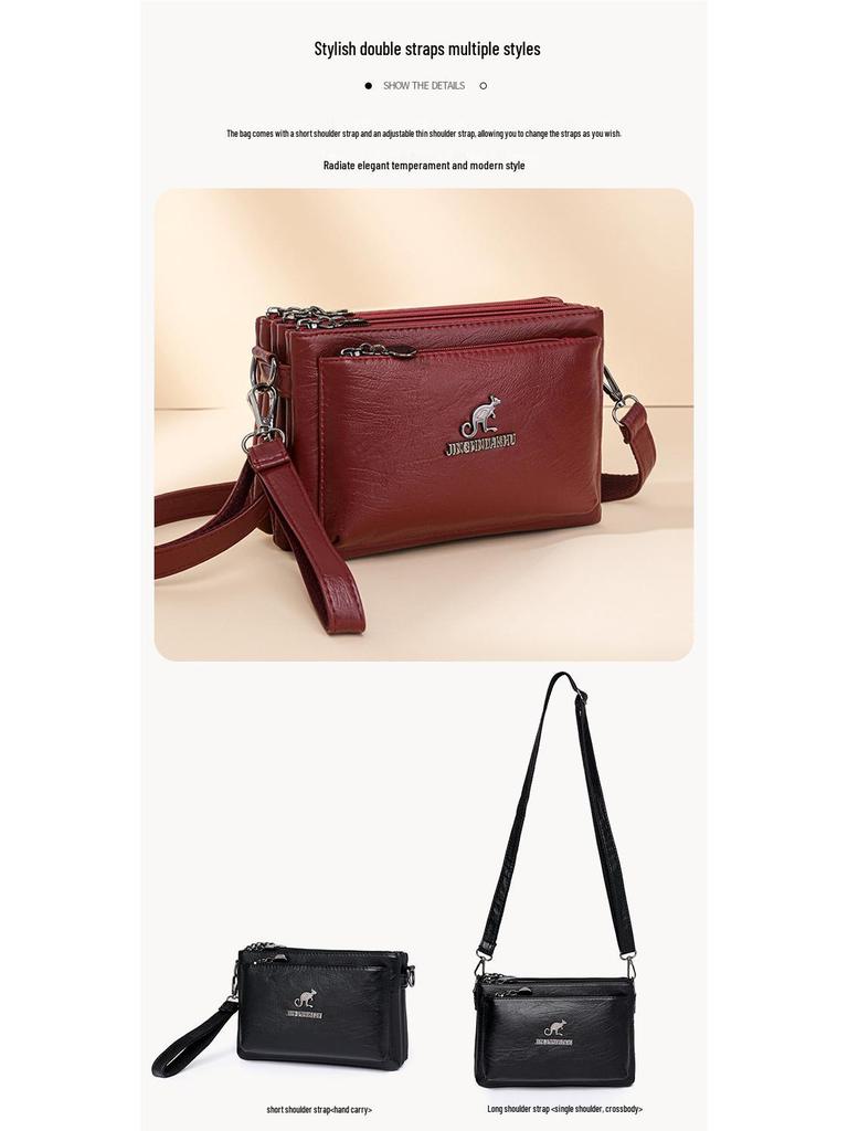 Trendig mjukt läder flerlagers damaxelväska/crossbodyväska