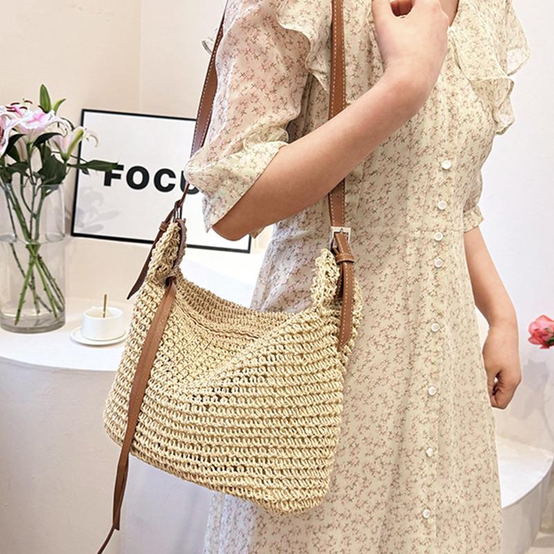 Women's Woven Handbag Luxury Designer Beach Bag Large Capacity Female Straw Hobo Bag Fashion Travel Shoulder Crossbody Bags