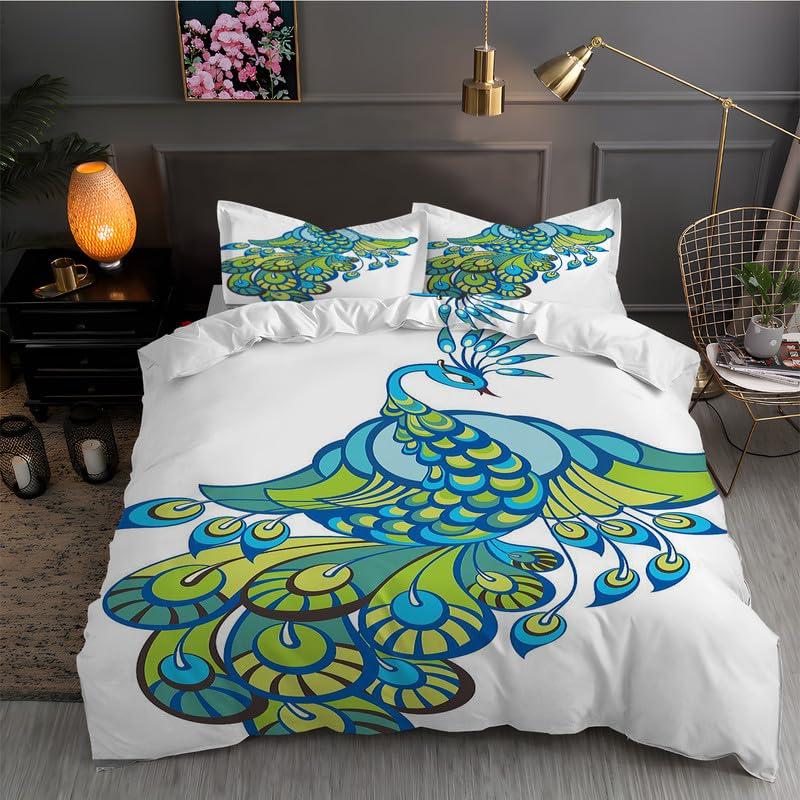 Floral Peacock Comforter Set Twin King Full Size, Bedding Set for Kids,Quilt Cover Peacock Duvet Set Girl Bedroom Decor 3 Pieces