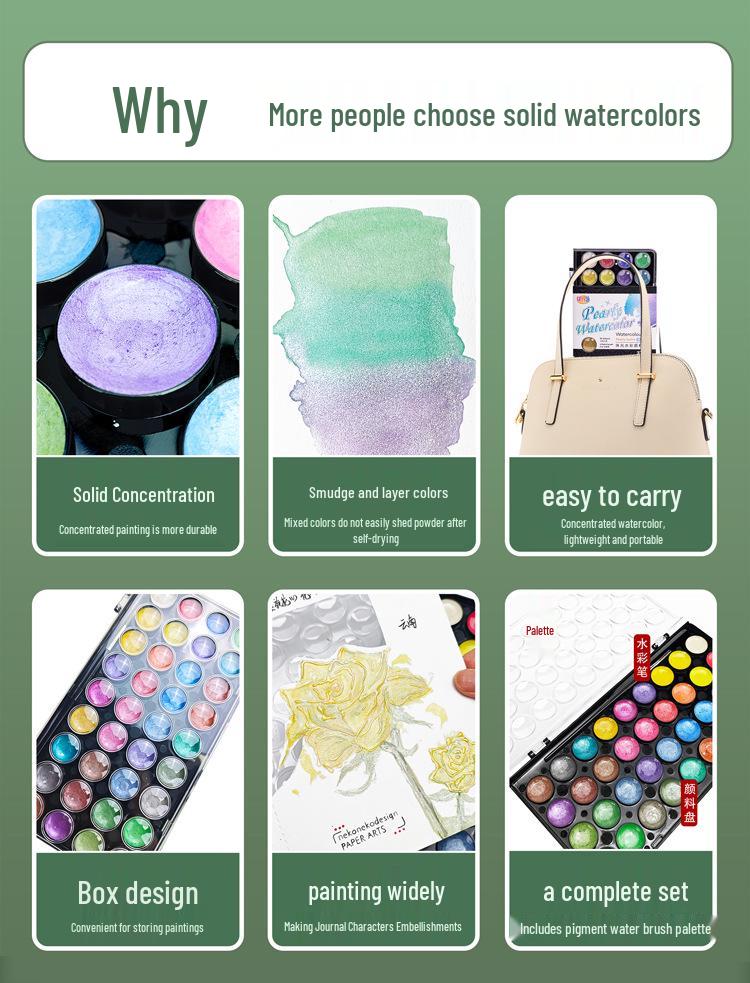 Huideler Perle 36-Farben Waschbares Aquarellfarben-Set für Anfänger & Profis