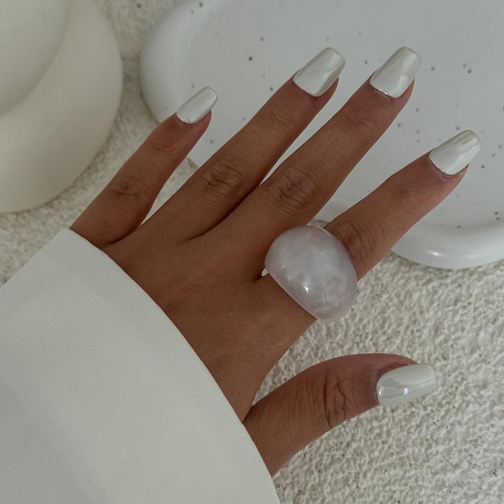 Retro Stackable Transparent Resin Ring: Colorful Arc Wide Band