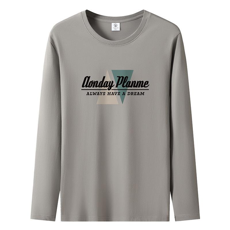 

Осенне-зимняя повседневная мужская футболка с длинными рукавами из чистого хлопка большого размера с круглым вырезом S хаки