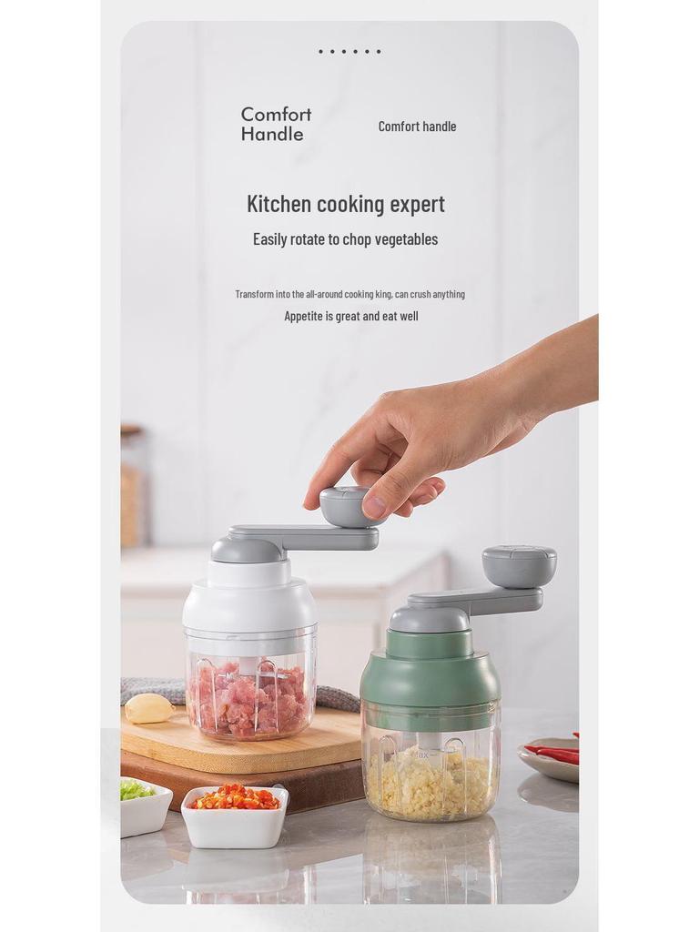 Manual Pull-Crank Garlic Press & Mincer: Compact Handheld Grinder & Chopper