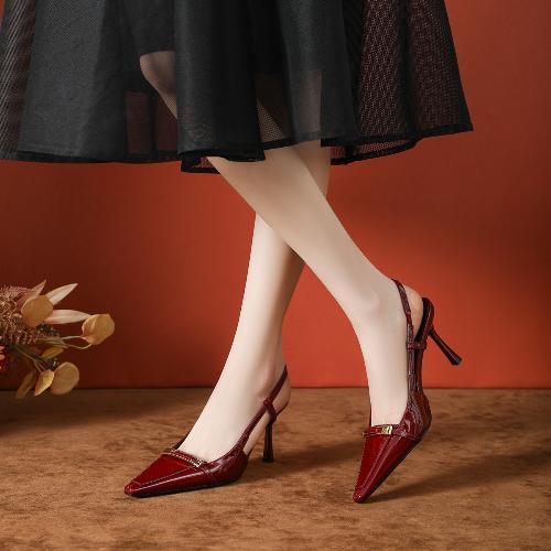 Fashion 2025 New French Patent Leather High Heels Pointed Toe Slim Stiletto Spring Summer Women Sandals Dress Shoes