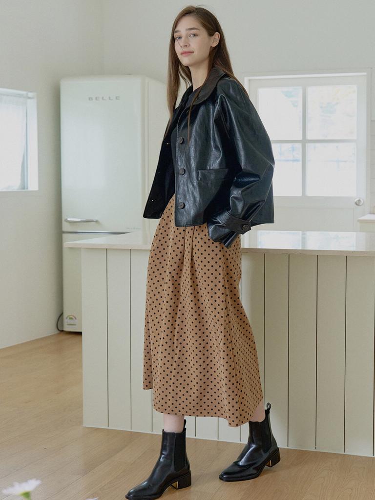 Avang Dot Corduroy Long Skirt - Camel
