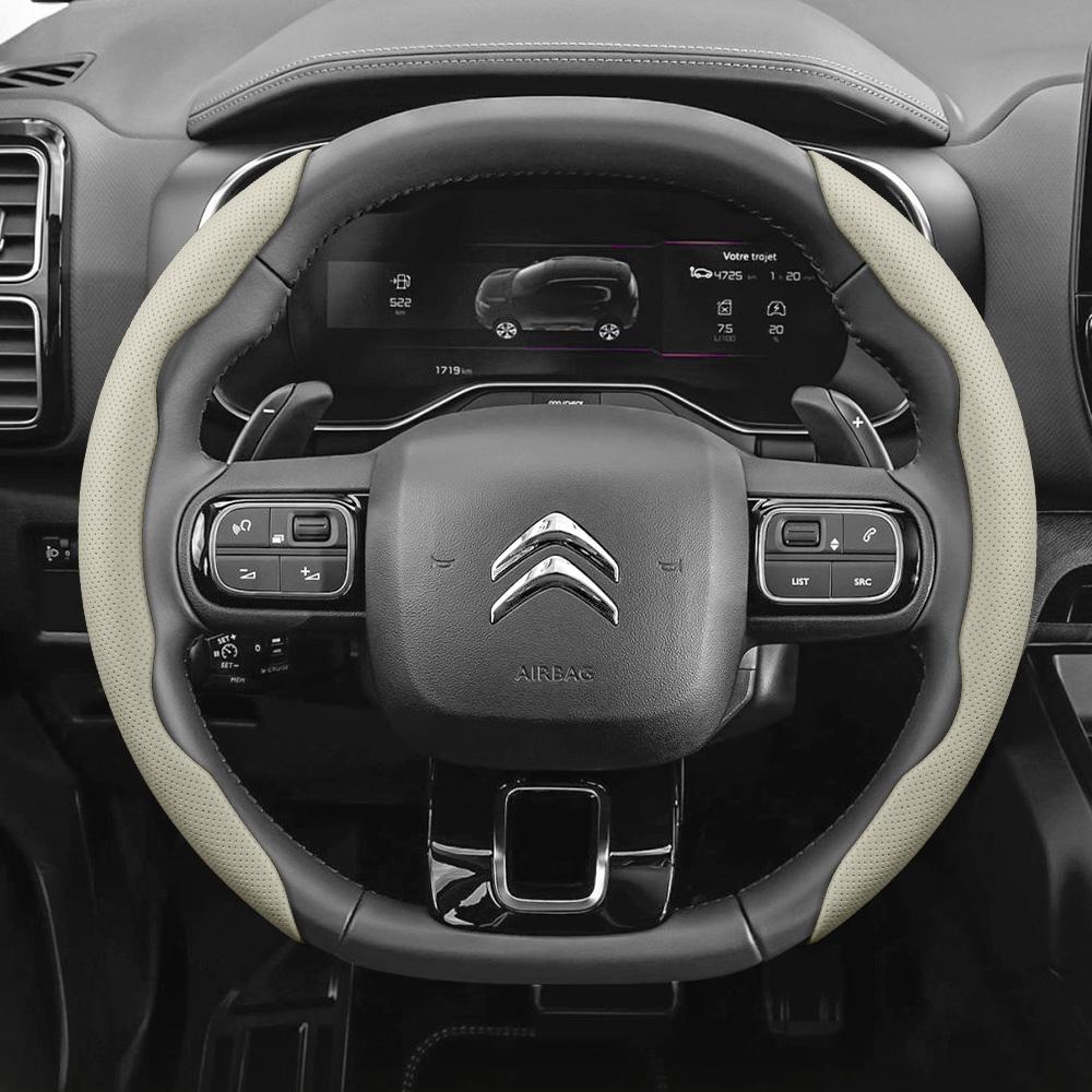 Suitable for Citroen Breathable Leather Steering Wheel Cover with Segmented Quick-Release Design, Non-Slip and Durable, for Models Such as C3, C4 X, B