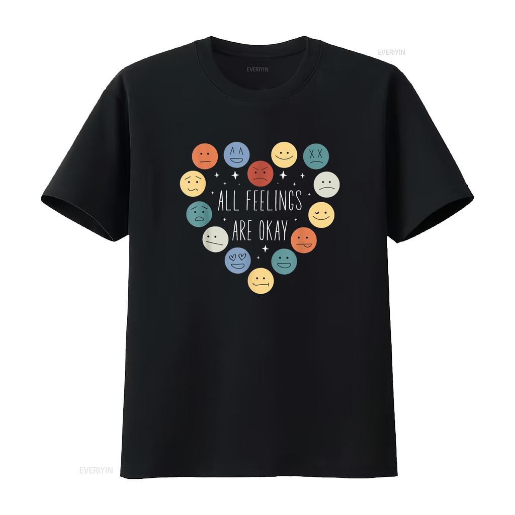 All Feelings Are Okay Mental Health Awareness Month Plus Size Vent Emotion T Shirt Vintage Washed Casual Designer Clothes