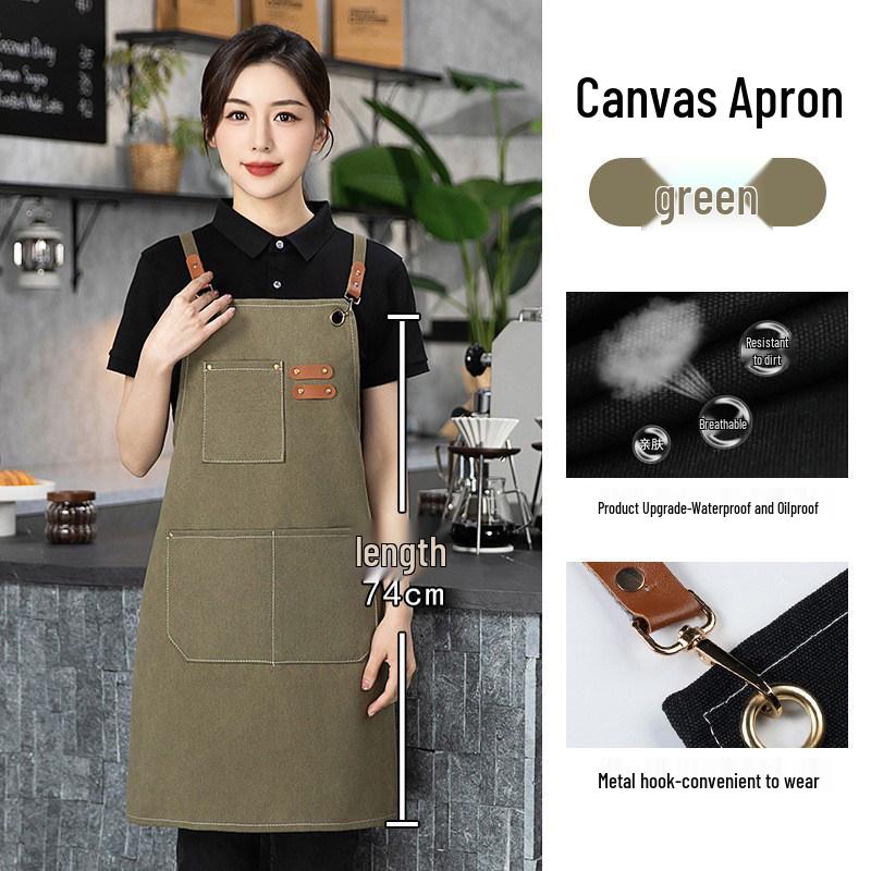 Stain-Resistant Canvas Apron with Logo for Coffee Shops and Nail Art Studios