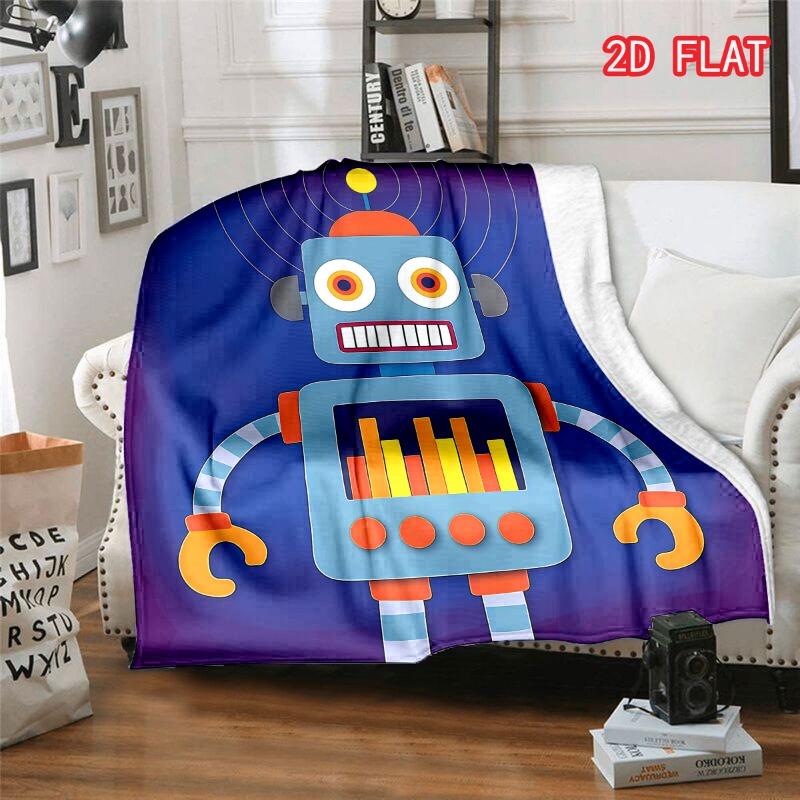 Cute Colorful Cartoon Robot Bar Chart Antenna Gradient Purple Print Soft Flannel Throw Blanket Lightweight Warm Sofa Couch Bed Home Decor Cover
