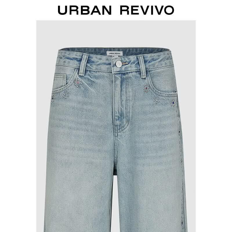 UR 2026 Autumn Ripped Beaded Wide-Leg Denim Jeans