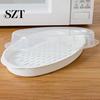 Microwaveable Fish Plate Steamed with Transparent Cover Steamer Pan Cooking Dish for Home Kitchen