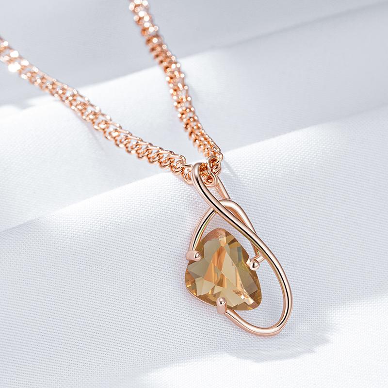 Rose Gold Color Pendant Necklace For Women Geometry Brown Natural Zircon High Quality Ethnic Bridal Jewelry