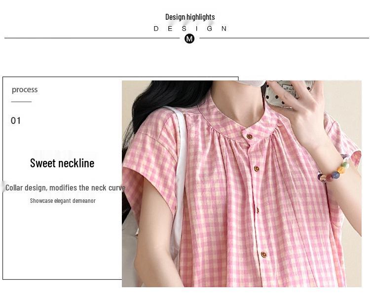 2026 Stylish Summer Pink Plaid Ruffle Two-Piece Set with Wide-Leg Pants