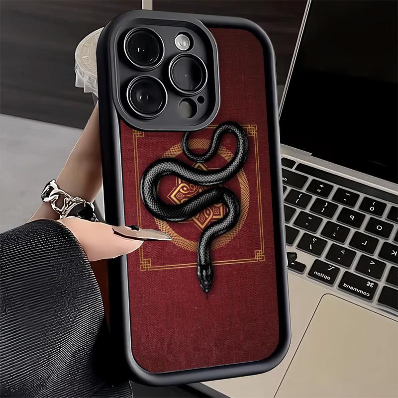 Black Snake Doodle Phone Case for iPhone 16 17 Air 16E 15 Pro Max 14 Plus 13 12 Mini Capa Soft Shell Silicone Funda