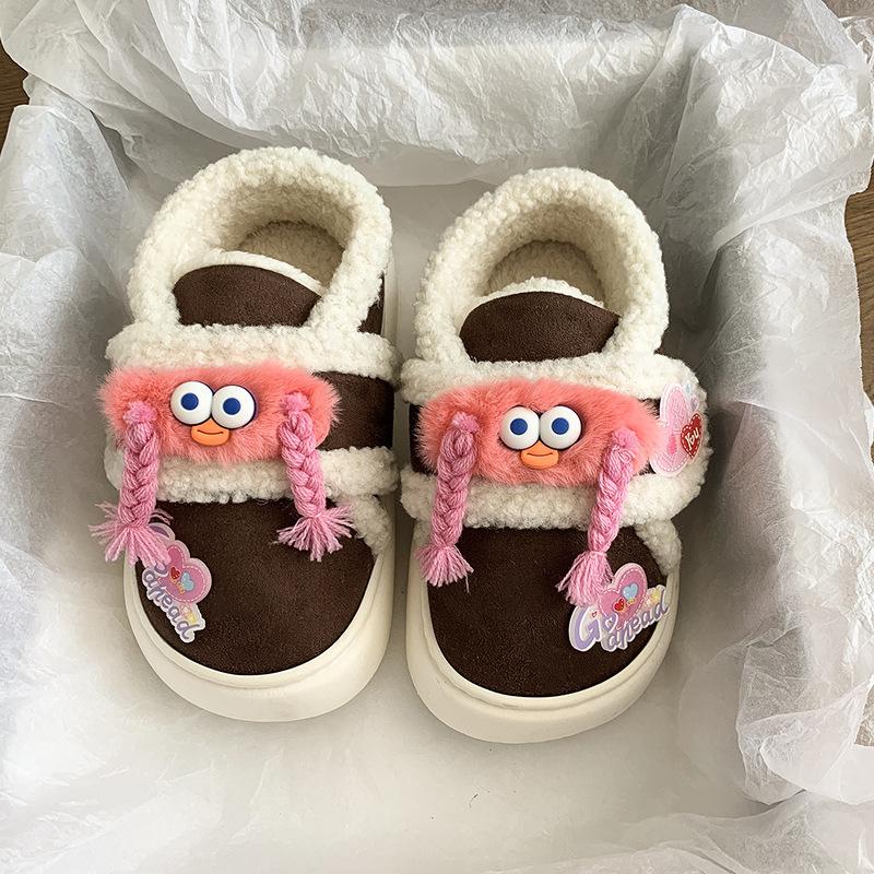 

Large size cartoon Velcro cotton shoes women s winter bag heel home use fleece non-slip plush warm cotton shoes outer wear 41