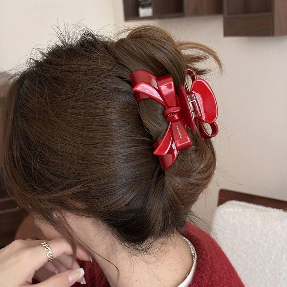 Bownot Red Hair Clip Acetate Bownot Grab Clip Creative Acetic Acid Bow Hair Claw  Female