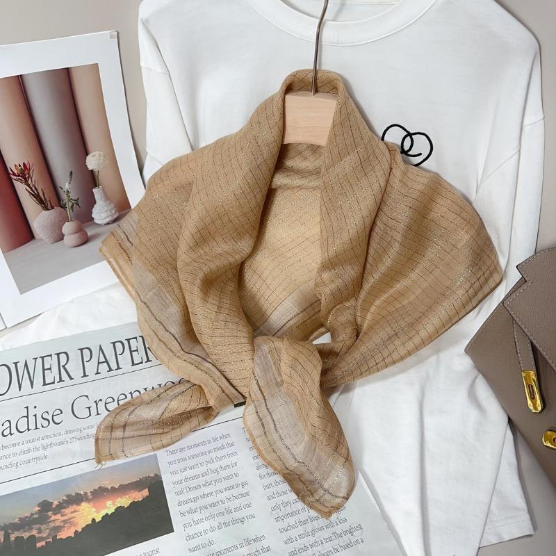 90 square scarf silk scarf women's new fashion color matching versatile neck protection scarf scarf simple gold thread scarf yarn shawl