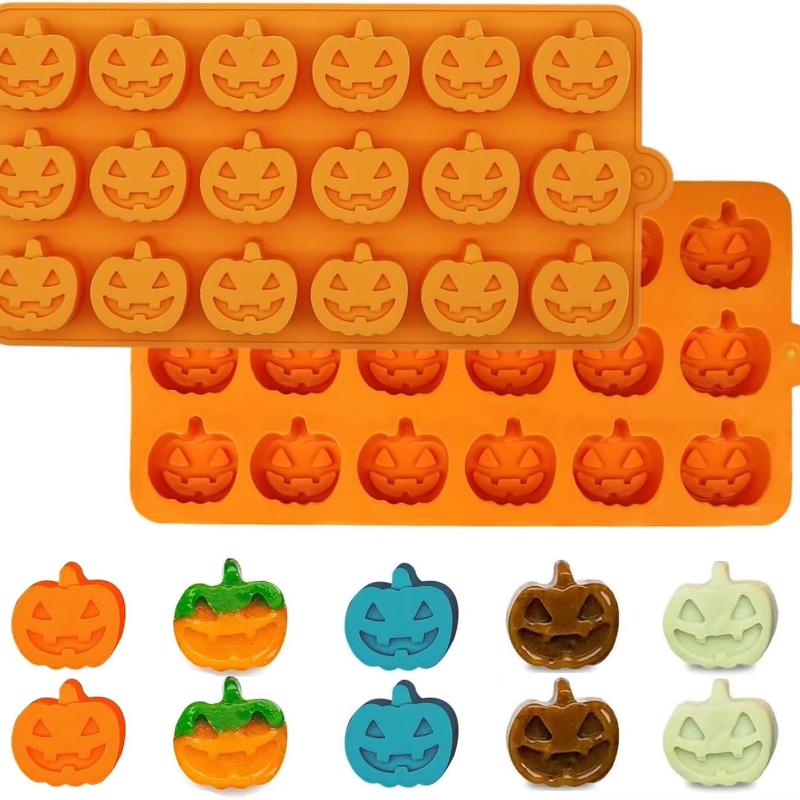 Silikon Halloween Kürbisformen: 15-Mulden Schokoladenformen zur Herstellung von Schokolade, Kuchen, Pudding, Gelee und Eiswürfeln, Orange