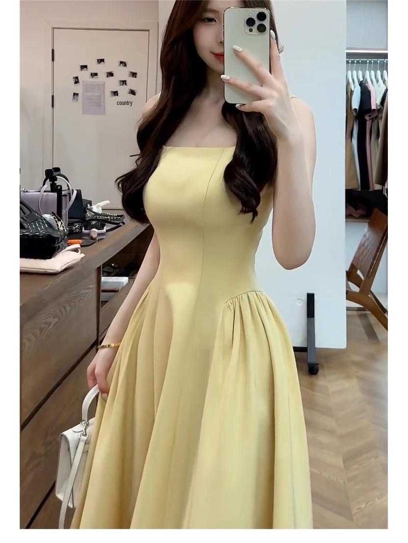 

Летнее повседневное платье А-силуэта на бретелях больших размеров 2025: Стройная и стильная женская мода 2XL (135-150 jin) жёлтый