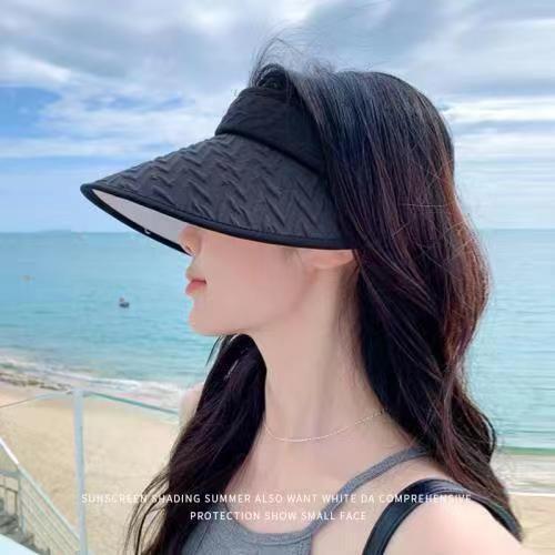 2025 New Korean Version of Water Ripple Pattern Eaves Face Cover Empty Top Hat Summer Outdoor UV Protection Sun Hat Fashion