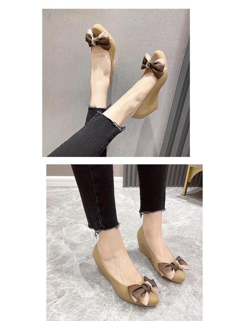 2022 Autumn Bow-Accented Pointed Toe Soft Wedge Heel Shoes