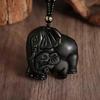 Obsidiánový příznivý slon zvířecí přívěsek korálkový řetízek náhrdelník muži a ženy móda šťastný amulet ozdoba dárek,Černá