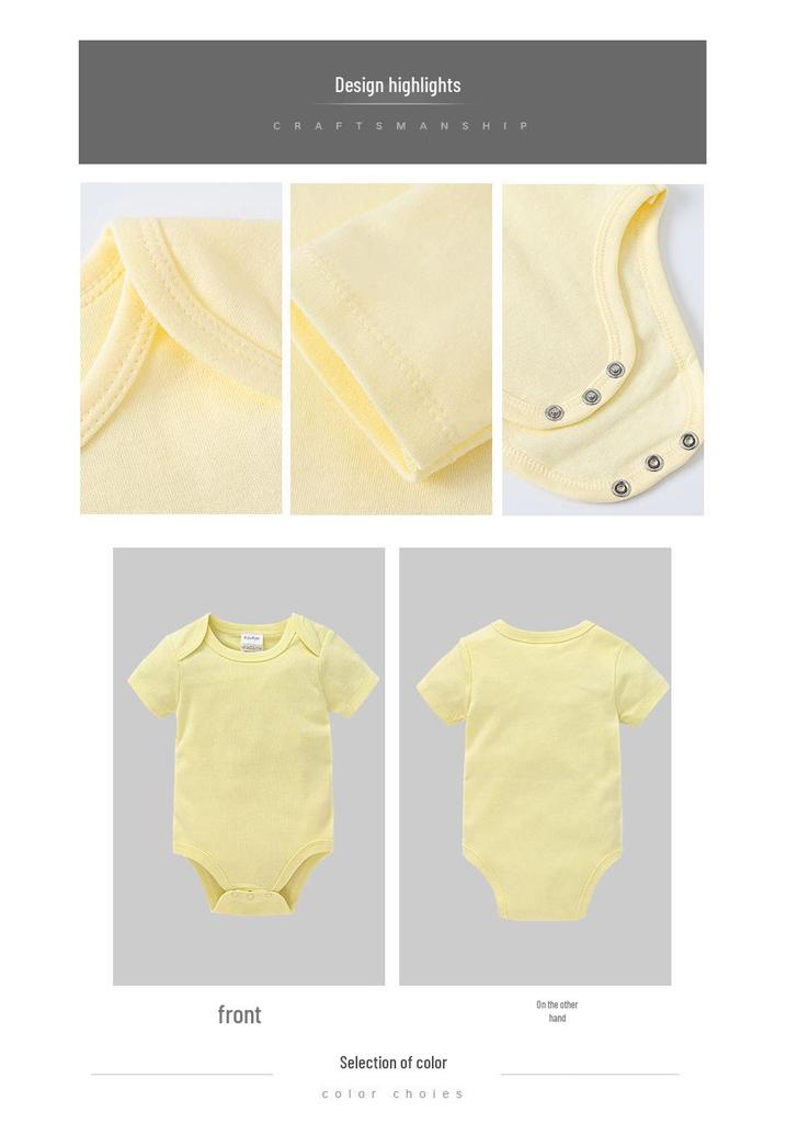 Summer Newborn 100% Cotton Short Sleeve Baby Romper - Plain Color with Snap Crotch, Customizable Print Children's Bodysuit